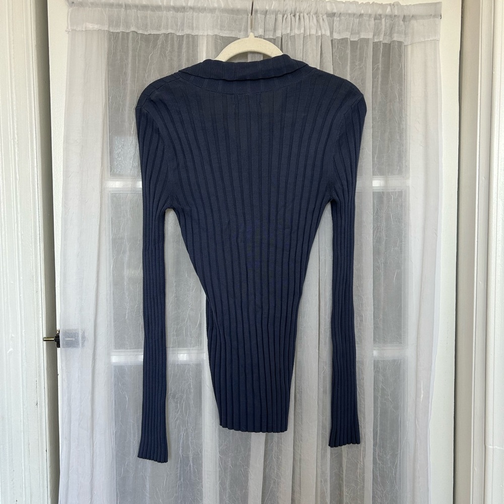Open Edit Navy Ribbed Button-Front Cardigan - Picture 3 of 3